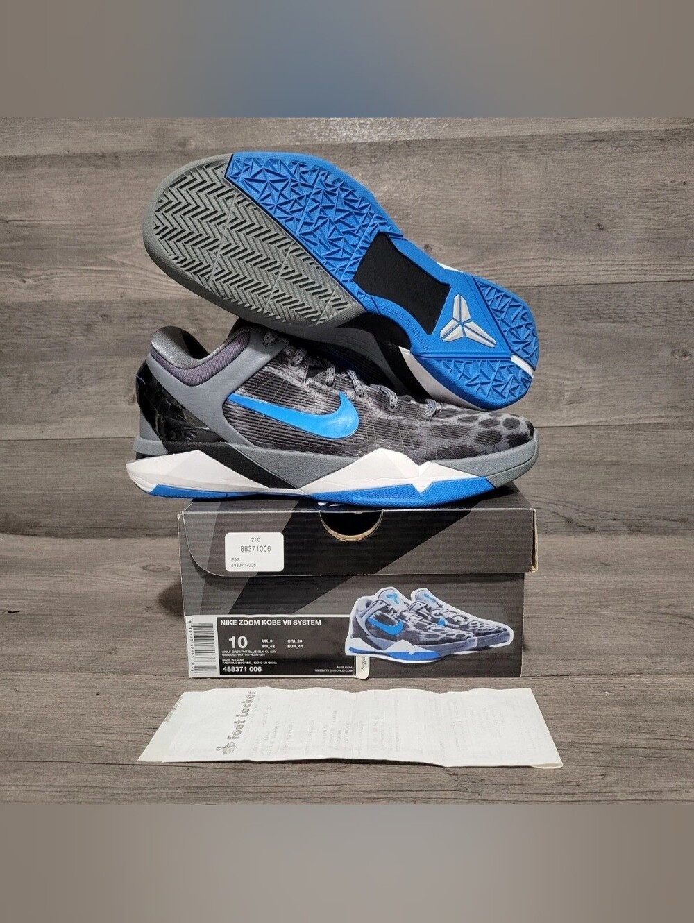 Nike Zoom Kobe 7 System Men's Size 10 Snow Leopard 488371-006 Grey Blue